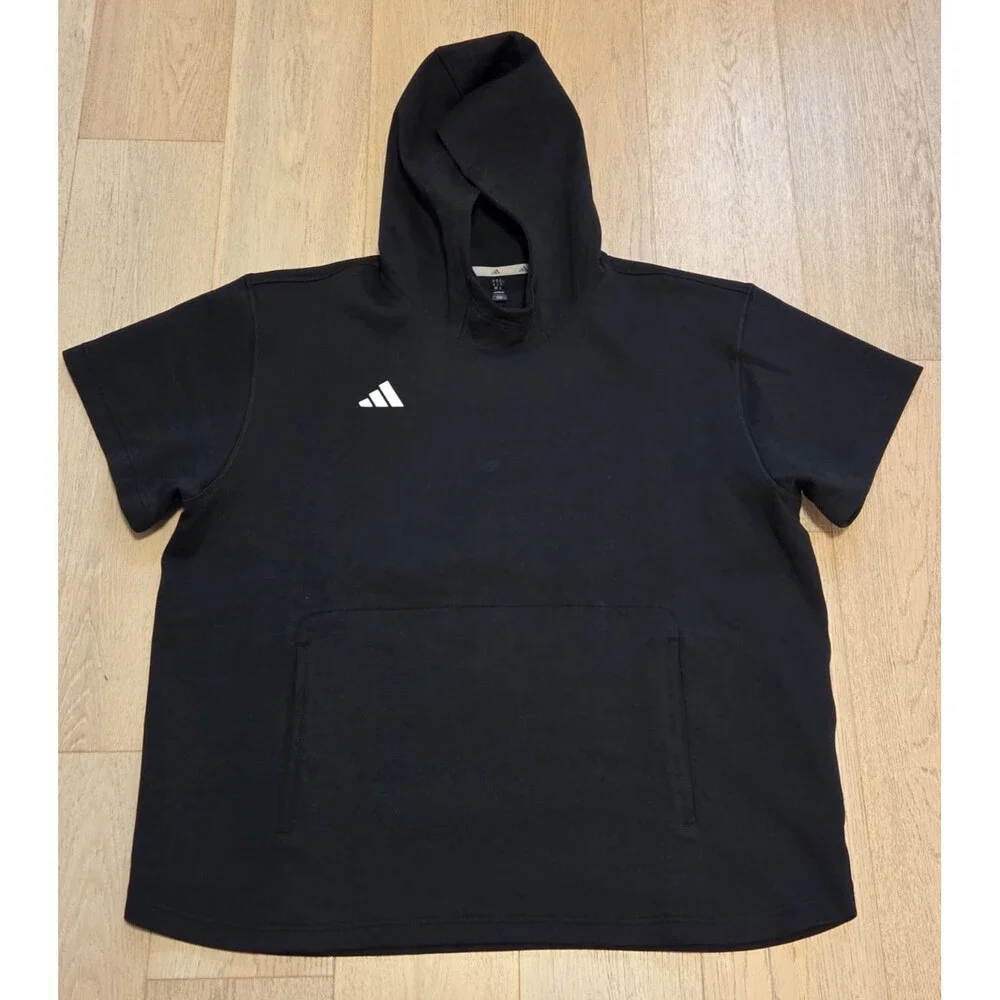 Adidas Dugout Short Sleeve Hoodie Black XL Pullover Kangaroo Pocket Unisex